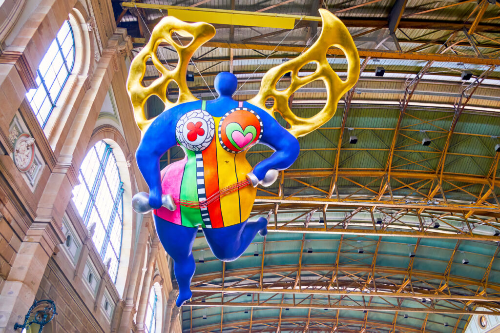 l'ange protecteur art installation in the main hall of zurich hauptbahnhof, on april 3 in zurich, switzerland